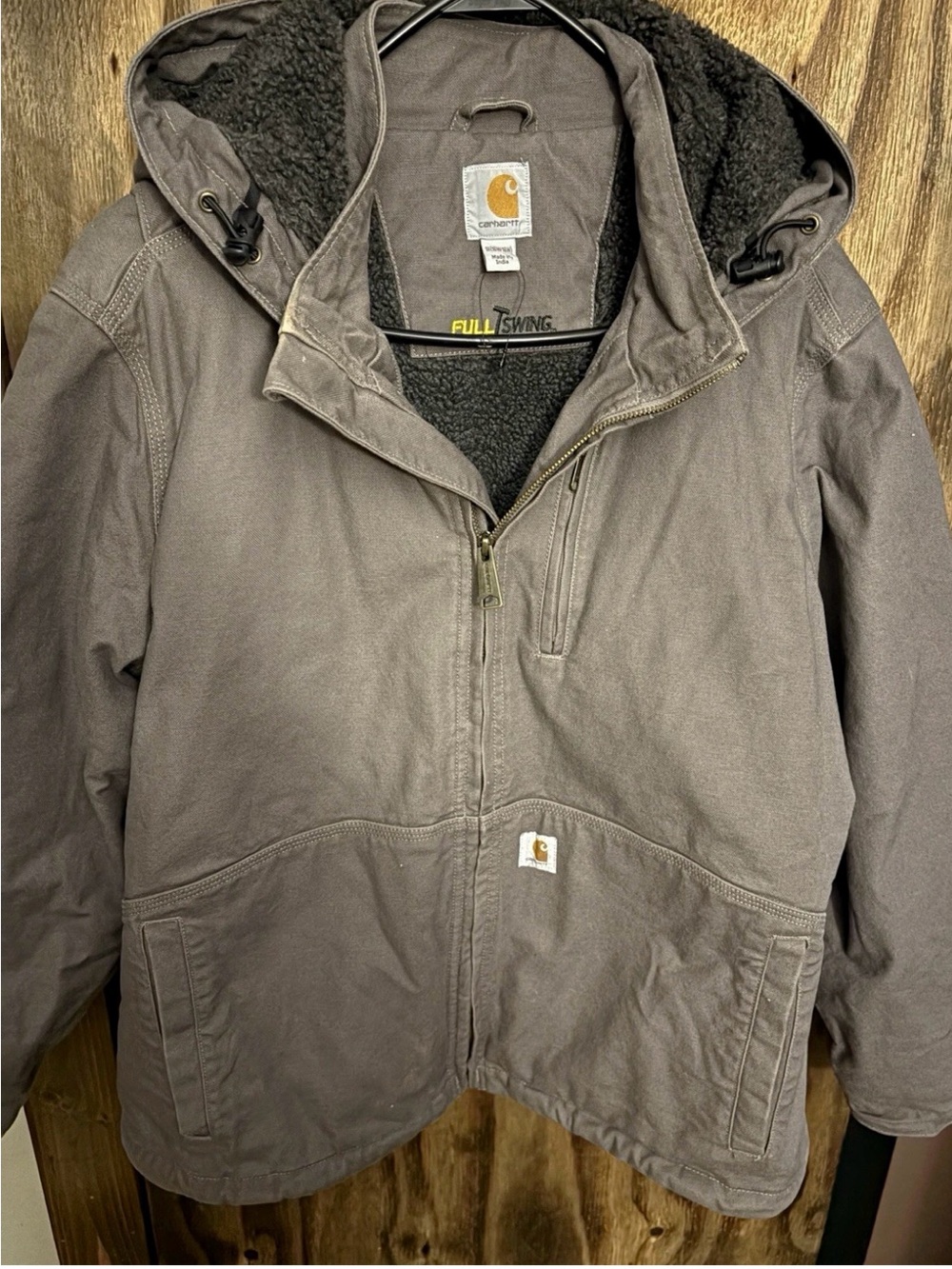 Women’s Carhartt Gray/Brown Hooded Sherpa-Lined Work Jacket Size XL